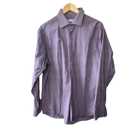 Calvin Klein Purple Dot Regular Fit Button Down Shirt Men's XL 17 34/35 - Picture 1 of 7